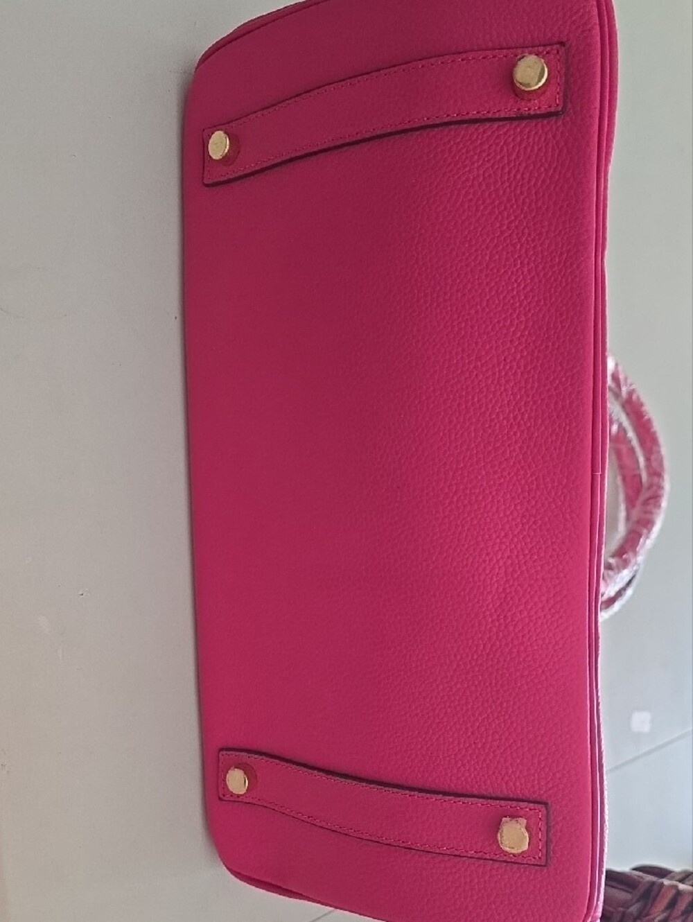 Women’s Hot Pink Structured Tote Bag with Gold Hardware - Picture 3 of 6